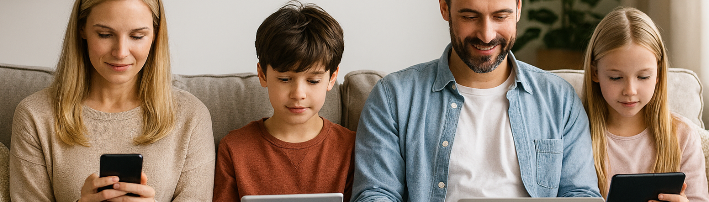 © Microsoft Copilot | Bildquelle: Copilot 21.10.2025 Familie mit digitalen Endgeräten
